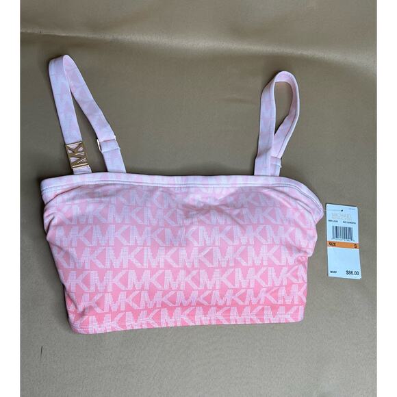 Michael Kors Sangria Pink Square Neck Logo Cropped Bikini Top S NWT - Picture 4 of 5